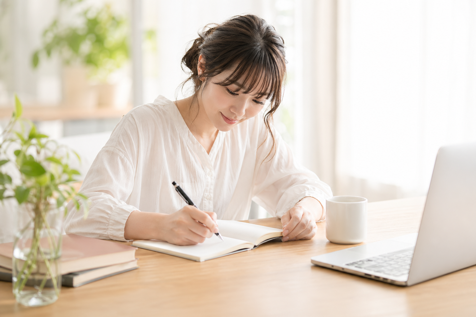 ノートに書く女性